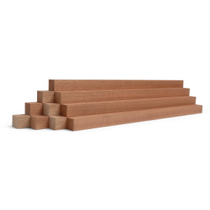 10-piece set of wooden strips - planed mahogany - 25x25x500mm