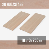 20-piece set of wooden sticks - planed beech - 10x10x250mm